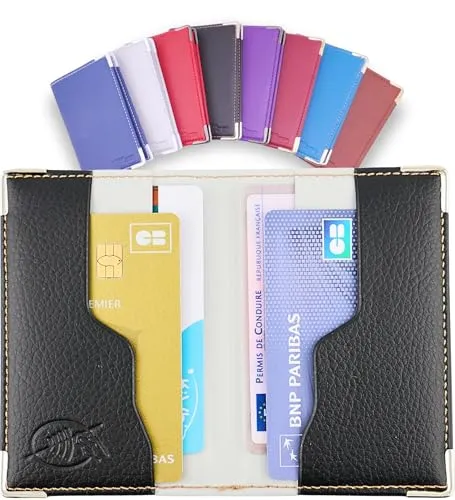 Ugozen Kartenetui RFID Blocker Checkkartenetui Klein Kreditkartenetui Für Herren & Damen – 4 Kartensteckplatz Kartenetui Blocker Mit Schutz Für Bankkarten, Kreditkarten Hülle Metall-Ecken. (schwarz)