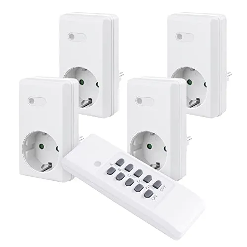 Perfect Funksteckdosen Set, 4x Funksteckdose, 1x Funkfernbedienung, Indoor, 220-240V - 50 Hz, 1100 Watt, 30m Reichweite, weiß