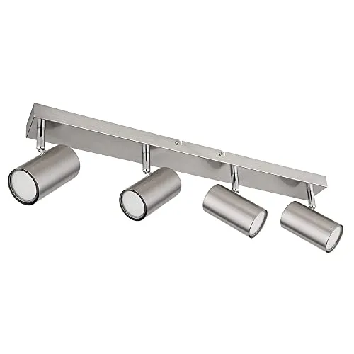 Moderne 4-flammige Deckenleuchte in Silber GU10 - Stylische Deckenleuchte mit 4 schwenkbaren Spots aus Metall, ideal für jeden Raum. Wählen Sie Ihr Lieblingsleuchtmittel für individuelle Lichtstimmung. Maße: 56x6x12 cm.