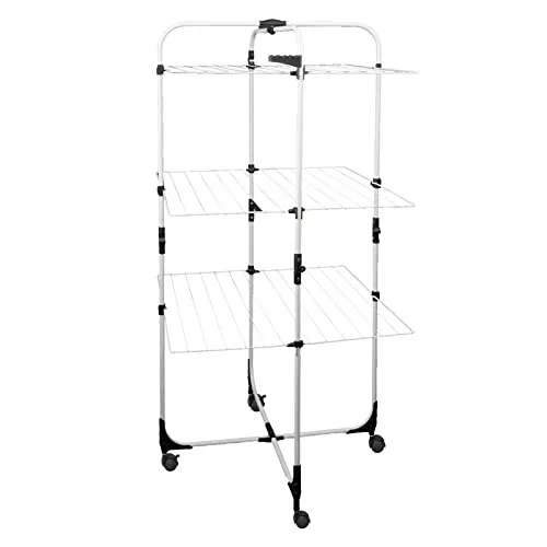 Grafner Wäscheständer Turm, 30 Meter Leinenlänge - Wäscheständer mit 3 Etagen und 6 klappbaren Flügeln, mobil durch 360°-Rollen, energiesparend und ideal für platzsparendes Trocknen.