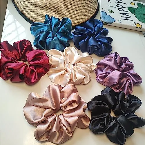 Stück Scrunchies FZHGVML Groß Seiden Haargummi Damen Silk Scrunchie, Verlängerung und Erweiterung Haargummis Mädchen Scrunchies Set, Weich Seidig Elastisch Haargummi Seide 7