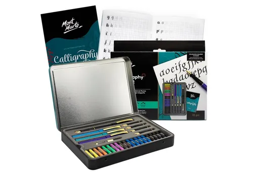 Mont-Marte Kalligraphie-Set 33-teilig - Malstifte: Hochwertiges Kalligraphie-Set mit 20 Füllerpatronen und 5 austauschbaren Feder-Einheiten für präzises Schreiben und kreative Farbverläufe. Ideal für Anfänger und Profis.