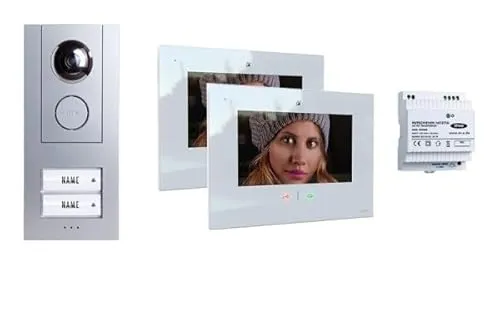 M-E VD ALU 6209 SW Video Türsprechanlagen PROMO-SET - Vistadoor-System Video, ideal für 2-Familienhäuser mit 1 Aluminium-Außenstation und 2 IP-Innenstationen, 7 Zoll Touch-Monitor, App-Anbindung und Freisprechfunktion.
