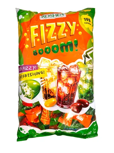 Roshen Fizzy Boom Karamell 0,5 kg - 99 Stück - Leckere Karamell-Snacks aus der Ukraine, ideal für jede Gelegenheit. Perfekt zum Teilen oder Genießen, 99 Stück pro Packung.