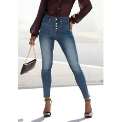 LASCANA High-waist-Jeans mit sichtbarer Knopfleiste und Stretch-Anteil, Skinny, High Waist