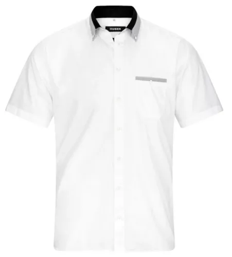 Huber Hemden Kurzarmhemd HU-0151 Button-down, Kontrast, Kurzarm, Regular-gerader Schnitt, Made in EU weiß XL (43-44)