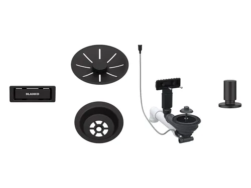 Blanco 207 426 Ablaufgarniturset InFino Schwarz Matt - Zubehör für Küchenspülen mit eleganter Exzenterbetätigung und stilvollem Schwarz Matt-Finish für eine moderne Küche.