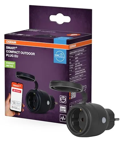 OSRAM HOMELIGHTING Smart+ Funk-Steckdose - Smarte Außensteckdose mit IP44 Schutz, steuerbar über ZigBee und kompatible Smart-Home-Systeme. Integriert nicht-smarte Geräte, ermöglicht Energieverbrauchskontrolle und Zeitplanung.