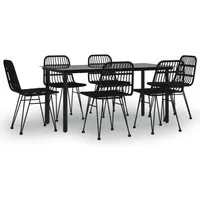 vidaXL 7-tlg. Garten-Essgruppe Schwarz Poly Rattan - Gartenmöbel-Set mit langlebigem PE-Rattan, witterungsbeständig und pflegeleicht. Robuster Stahlrahmen für Stabilität und Komfort mit 6 bequemen Stühlen. Ideal für gesellige Stunden im Freien!