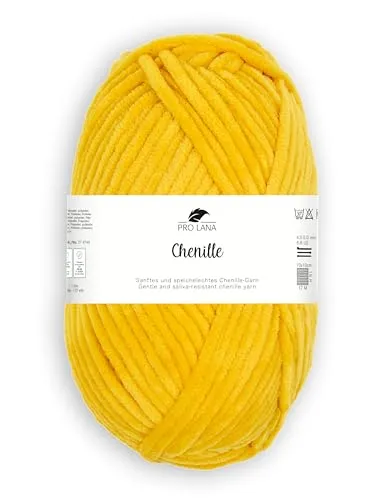 Pro Lana Chenille 100 g/110 m NS 4-5 100% Polyester, samtig weiche und stabile Chenille Wolle, Babywolle, Amigurumis, Oeko-Tex zertifiziert, schadstofffrei (22 | sonnengelb)
