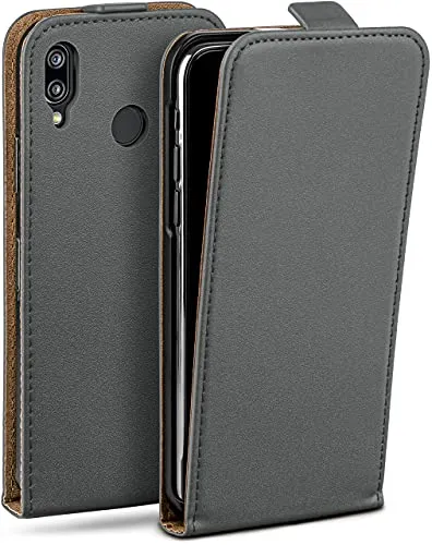 moex Flip Case für Huawei P20 Lite Hülle klappbar mit 360 Grad Schutz, Handyhülle mit Displayschutz, PU Leder Handytasche Lederhülle, Flip Case Cover Klapphülle, Grau