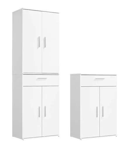 mokebo Schrank-Set Die Allzweckwaffe, (2er-Set) - Schranksysteme, vielseitige Aufbewahrungslösung in Weiß, ideal zur Bekämpfung von Unordnung und perfekt für kleine Räume. Made in Germany, einfache Montage und Lieferung direkt zu dir nach Hause.