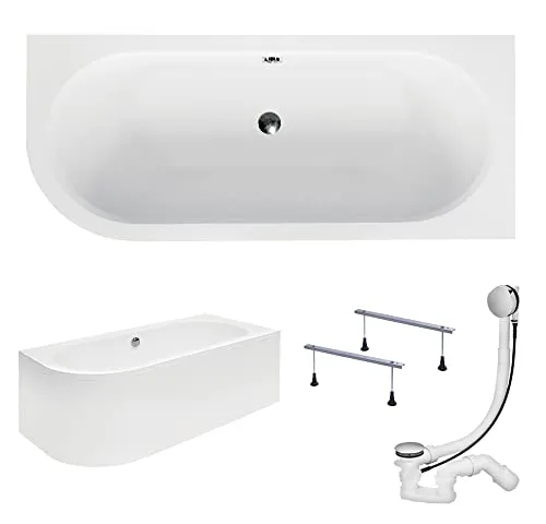 KOLMAN Badewanne AVITA 170x75 - Eckbadewanne mit AcrylSchürze und 4in1 Komplettset - Eckbadewanne AVITA 170x75, 190 Liter Fassungsvermögen, mit automatischem Ablauf und AcrylSchürze. Hochwertiges Acryl, leicht zu reinigen, ideal für ein luxuriöses Badeerlebnis.