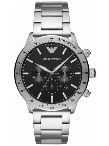 Emporio Armani AR11241 Herren-Chronograph, Edelstahl-Gehäuse, Metall-Armband - Silber/Schwarz - Chronograph für Herren mit elegantem Edelstahl-Gehäuse und schwarzem Ziffernblatt, wasserdicht bis 3 ATM und ideal für stilbewusste Männer.