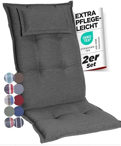 Gardisun Hochlehner Gartenstuhlauflagen Extra Dicke 2er Set – Anthrazit