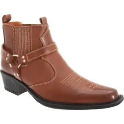 US Brass Herren Eastwood Cowboy-Stiefel DF103 - Braun - 41 EU - Wanderschuhe im Western-Stil, einfach anzuziehen mit kubanischem Absatz und dekorativen Riemen. Ideal für Outdoor-Aktivitäten oder als modisches Highlight.