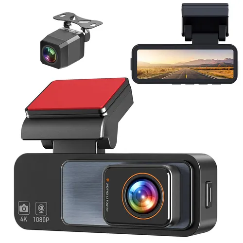 OKWISH Dashcams 4K mit Front- und Rückkamera – Starlight-Nachtsicht, WLAN & GPS, Smartphone-Verbindung, Dual-Lens Auto DVR, Loop-Aufnahme, Unfallaufzeichnung