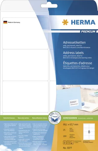 Herma 5077 Premium Adressetiketten 9.91x6.67 cm (25 Blatt (200 Etiketten))