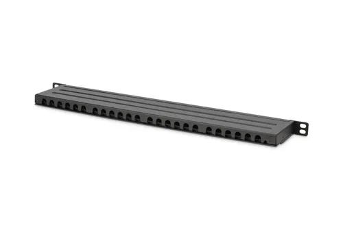 DIGITUS 19-Zoll Patchpanel Cat-6A 24-Port - Netzwerk-Switches mit hoher Packdichte und geringer Bauhöhe von nur 0,5HE, ideal für 10 Gbit Ethernet und PoE+ Anwendungen.