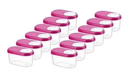 MiraHome Schüttdosen 0,14L 12er Set Rosa – Vorratsdosen mit Deckel luftdicht – Schüttdose für Gewürze & Lebensmittel – Frischhaltedosen mit Deckel – Aufbewahrungsbox mit Schüttfunktion
