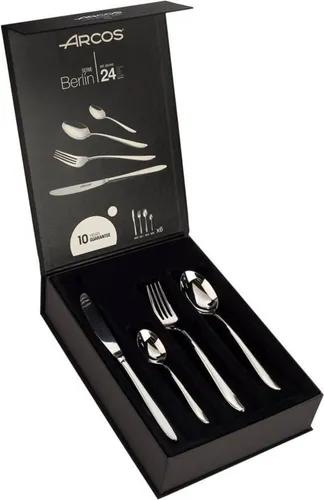 ARCOS Besteckset 24-teilig - Elegantes Set für 6 Personen - Besteckset für 6 Personen, bestehend aus hochwertigen 18/10 Edelstahlteilen mit robusten Nitrum-Edelstahlmessern für außergewöhnliche Haltbarkeit und Schnittpräzision.