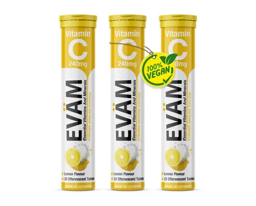 EVÄM EVÄM Vitamin C 240 mg Brausetabletten Geschmack Zitrone Brausetabletten, Set aus Röhrchen à 20,00 St., 246 g 12000 ml, Inhalt in ml ist die Gesamtmenge aufgelöst nach Dosierungsempfehlung