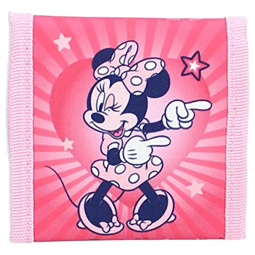 Vadobag, Geldbörse, Minnie Maus, Strapazierfähige Kindergeldbörse mit Klettverschluss. Kleingeldfach mit Reißverschluss, Scheinfach, Pink