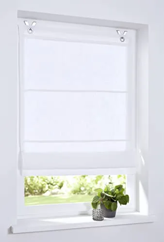 Raffrollo Metis Weiss aus 100% Leinen - Blickdichtes Ösenrollo, waschbar bei 30°C und einfach ohne Schrauben zu montieren – ideal für jedes Fenster!
