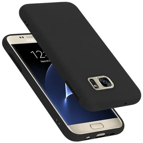 Cadorabo Hülle kompatibel mit Samsung Galaxy S7 Hülle Silikon Handyhülle für Galaxy S7 Case aus flüssigem Silikon- Kratzfeste und stoßfeste dünne TPU Schutzhülle - Liquid SCHWARZ