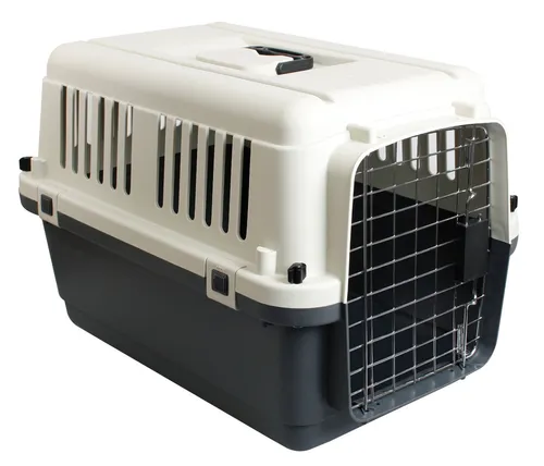 Transportbox Nomad Gr. M - grau-weiß, max. 18 kg - Hundeboxen, robuste Kunststoff-Transportbox für sichere Reisen mit Ihrem Hund, max. belastbar bis 18 kg.