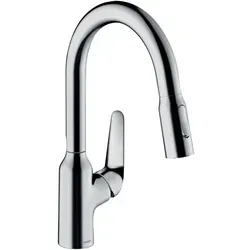 hansgrohe Focus Küchenarmatur 71801000 mit Ausziehbrause - Armaturen mit 360° Schwenkbereich, integrierter Rückflussverhinderer und komfortabler Ausziehbrause für flexibles Arbeiten in der Küche.
