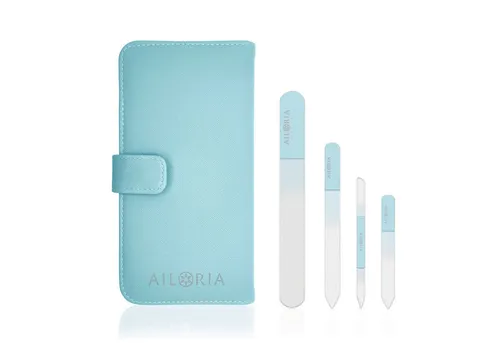 AILORIA Glasnagelfeile CONTOUR PRIME 4-tlg. Set - Nagelfeilen Set mit 1 runder und 3 flachen Glasfeilen, ideal für sanfte und präzise Nagelpflege, auch bei brüchigen Nägeln. Langlebig und schonend für Natur- und Acrylnägel.