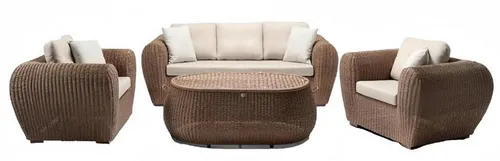 JVmoebel Gartenlounge-Set Moderne Sofagarnitur in Braun mit Couchtisch für die Terrasse, (4tlg Set(Sofa 3 Sitzer+2x Sessel+Couchtisch), Made in Europa