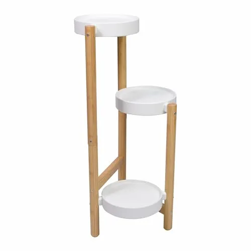 Nexos Trading Blumenständer innen, 3 Etagen, Bambusholz, Blumenregal, Blumentreppe, Blumenhocker 36,5 x 33 x 70 cm