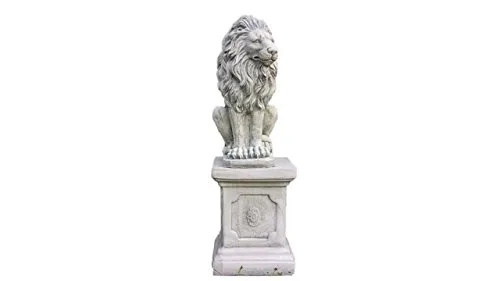 Löwe auf Sockel, Skulptur aus Steinguss, Figur