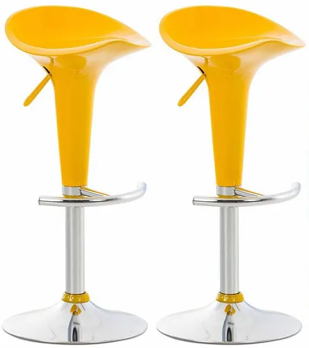 CLP 2er Set Barhocker Saddle - Drehbare Barhocker in Gelb - Moderne Barhocker mit drehbarem Kunsttoffsitz, ergonomischer Form und höhenverstellbarem Gestell in Chrom-Optik, ideal für jeden Raum und garantiert hohen Sitzkomfort.