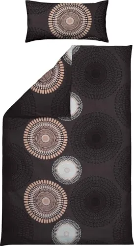 REDBEST Bettwäsche Biber Mandalas anthrazit-beige Größe 40x80 cm / 155x200 cm - mollig warm, temperaturausgleichend, mit Reißverschluss