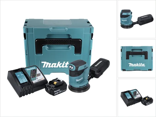 Makita DBO 180 RT1J Akku Exzenterschleifer 18 V - Schleifmaschinen mit 125 mm Scheibendurchmesser, kabelloser Freiheit dank 5,0 Ah Lithium-Ionen Akku – ideal für präzise Schleifarbeiten.