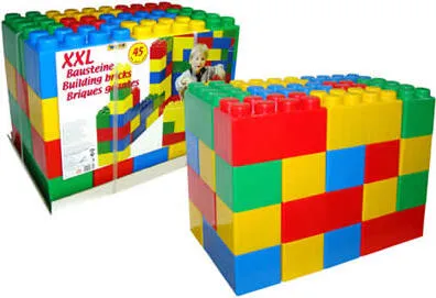 WADER QUALITY TOYS Bausteinblock XXL 45 Stück - Bunte Spielbausteine für kreative Kleinkinder ab 12 Monaten, fördern die motorischen Fähigkeiten und die Fantasie.