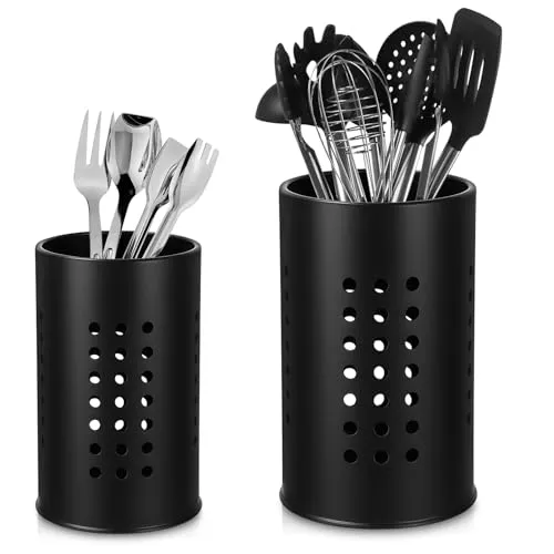 Stück Edelstahl Schwarze Utensilien Caddy, Edelstahl-Besteckhalter 2