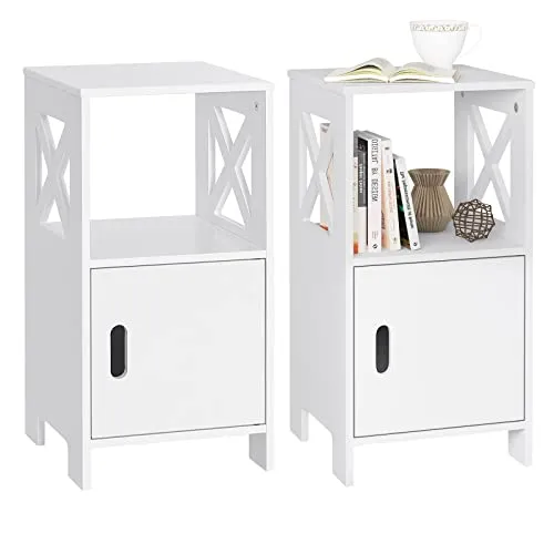 WOLTU 2er Set Nachttisch schmal Weiß - Moderne Nachttische mit offenem und verstecktem Stauraum, ideal für kleine Räume. FSC-zertifiziertes Holz, elegant im skandinavischen Design und einfach zu montieren.