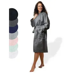 SIEGENTHAL Morgenmantel SIEGENTHAL® Damen Bademantel Waffelpique 100% Baumwolle Schalkragen, Schalkragen, elegante Gürtel, saugfähige Baumwolle, pflegeleicht und langlebig, praktische Taschen grau S-M