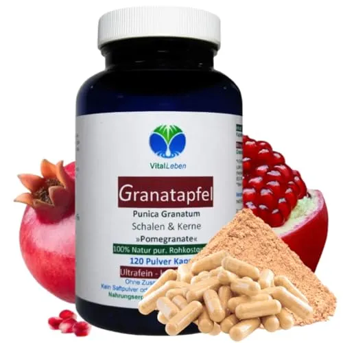 GRANATAPFEL 120 Kapseln 40% MEGA ANTIOXIDANTIEN. Natürliches MULTI-Vitamin-Mineral. KEIN EXTRAKT. KEIN SAFTPULVER. Nicht künstlich hochdosiert. 100% Natur pur. OHNE ZUSATZSTOFFE 27050-120
