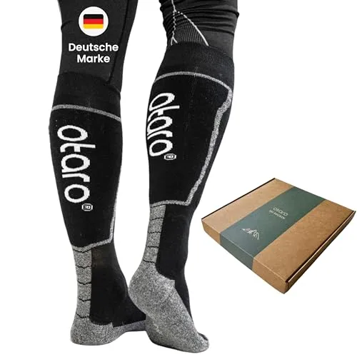 Otaro Skisocken (47-50 | schwarz) I Thermo-Socken für Herren & Damen | Warme Winter Socken für Wintersport I Verstärkte Ferse & Zehen, Atmungsaktiv, Rutschfest I