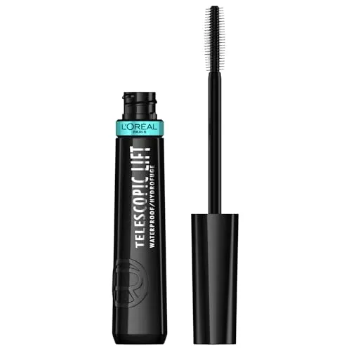 L'Oréal Paris Wasserfeste Mascara, Langanhaltendes Lifting bis zu 36 Stunden, Sichtbar mehr Wimpernlänge, Kein Verklumpen, kein Verschmieren & kein Krümeln, Telescopic Lift Waterproof, Schwarz