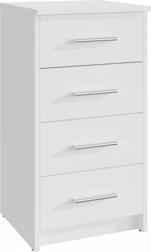 MATKAM Kommode Bodo 4S - Elegante Aufbewahrungslösung - Kommode mit 4 Schubladen (H/B/T 75 x 40 x 35 cm) in Weiß. Ideal für engen Raum, pflegeleichte Oberfläche und stilvolle Metall-Optik Griffe.