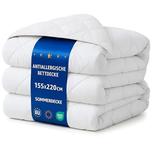 Amazinggirl Bettdecke 155x220 – Leichte Sommerbettdecke für Allergiker, Oeko-Tex Zertifiziert - Erleben Sie erholsamen Schlaf mit der leichten, atmungsaktiven Sommerbettdecke. Ideal für warme Nächte, sorgt sie für optimale Luftzirkulation und ein angenehmes Schlafklima. Hochwertige Verarbeitung für langanhaltenden Komfort.