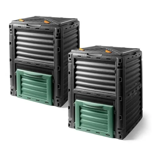 Kunststoff Kompostierer 83 x 61 cm schwarz - 2er Set - Komposte: Praktisches 2er Set mit 300 L Fassungsvermögen, optimaler Belüftung und schneller Kompostierung durch innovative Wärme speichernde Wände.