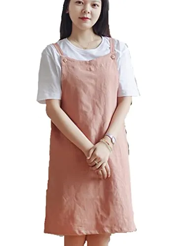 Verstellbare Küchenschürze im japanischen Stil, Baumwollleinen mit 2 Taschen Pinafore Schürze für Damen Chef Kellnerin Friseurin passt für Grill, Lack und Kreuz-Rücken-H Schulterriemen Orange Rot