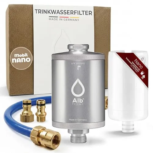 Alb Filter MOBIL Nano Trinkwasserfilter mit GEKA Anschluss, silber - Campingzubehör, kompakter Trinkwasserfilter für sicheres Wasser unterwegs, ideal für Camping und Outdoor-Aktivitäten.